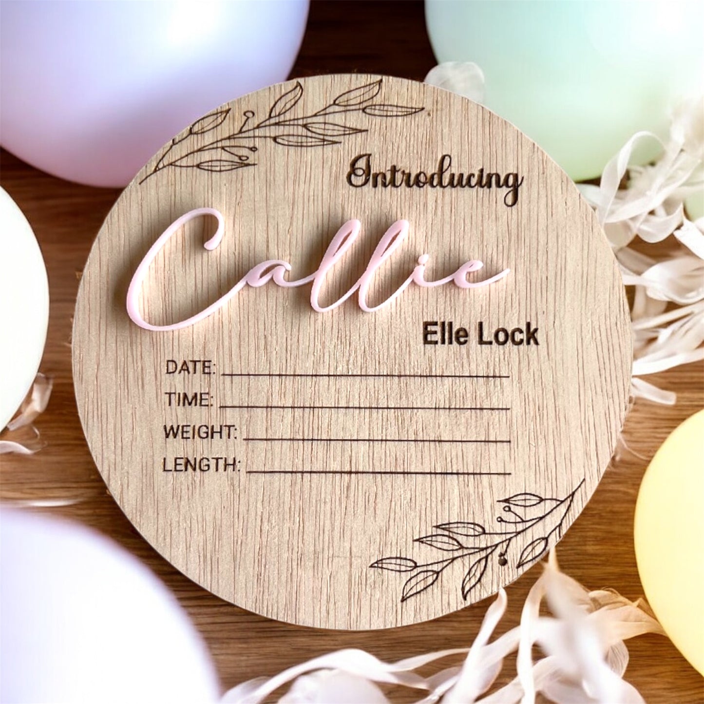 Wooden Birth announcement plaque 3D with acrylic name | Hospital Sign