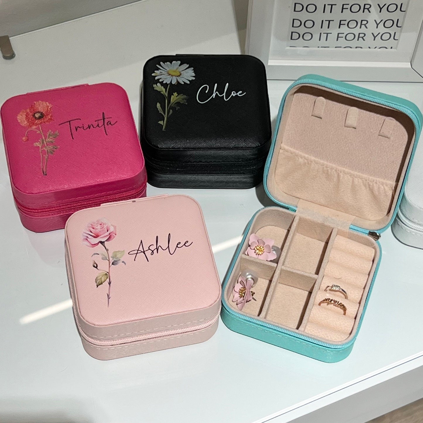 Birth Flower jewellery Box | Travel Jewellery Box | Gifts for her | Bridesmaid Gifts |
