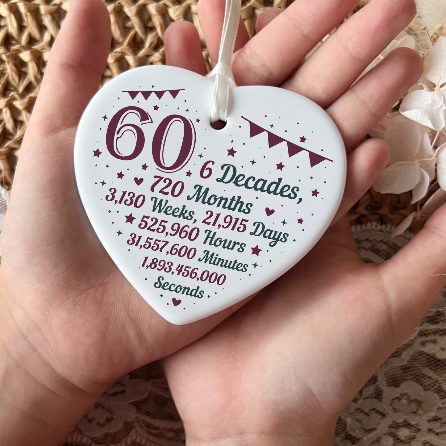 60th Birthday
Ceramic Keepsake
Heart-Shaped Gift
Sixty Years
Milestone Birthday
Birthday Gifts
Personalized Keepsake
Anniversary Gift
Celebration Gift
Thoughtful Gesture
Keepsake Memory
Unique Gift Idea
Cherished Keepsake