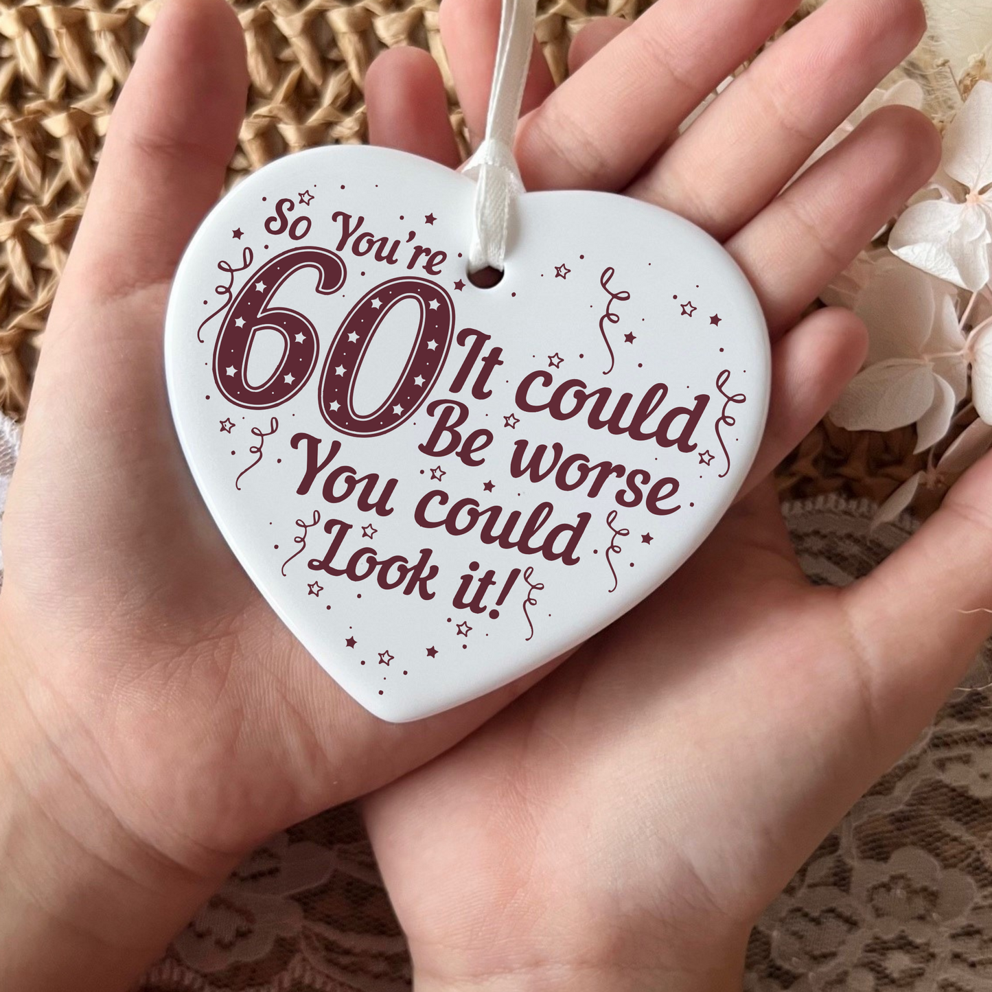 60th Birthday
Ceramic Keepsake
Heart-Shaped Gift
Sixty Years
Milestone Birthday
Birthday Gifts
Personalized Keepsake
Anniversary Gift
Celebration Gift
Thoughtful Gesture
Keepsake Memory
Unique Gift Idea
Cherished Keepsake
