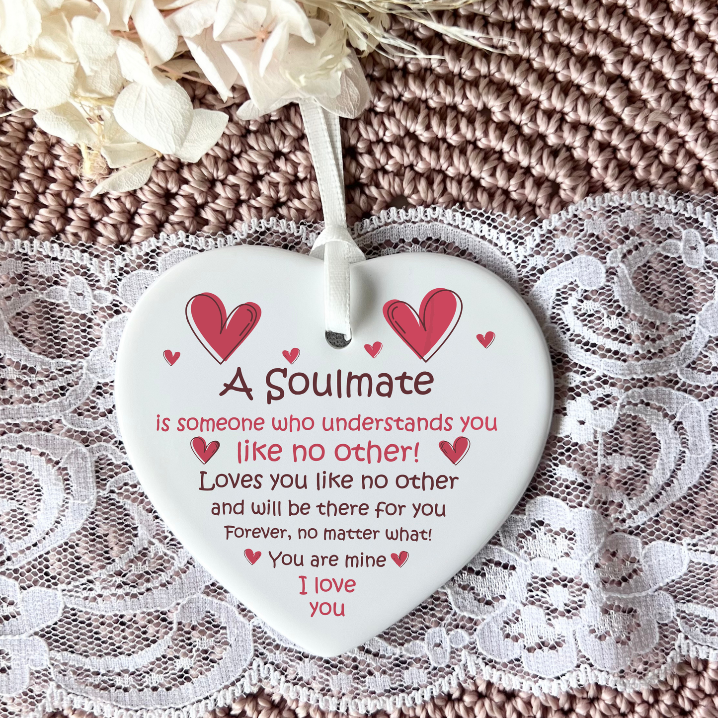 Soul mate Love Quote Ceramic Heart Keepsake | Valentine's Day | Gifts for loved ones | Boyfriend | Girlfriend | Anniversary | Wedding Gifts | Soulmates