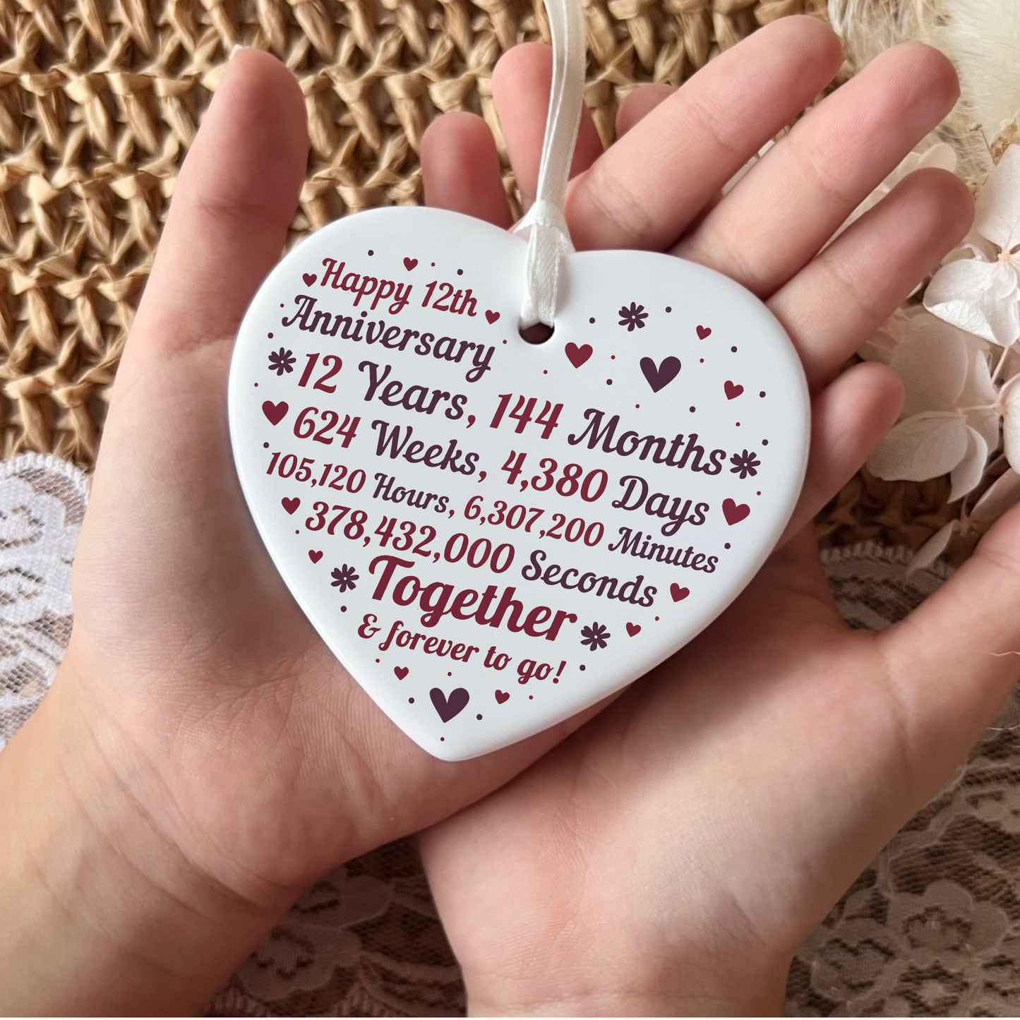 12th Year Anniversary Ceramic Keepsake Ornament | Anniversary gift | Wedding Anniversary | Milestone