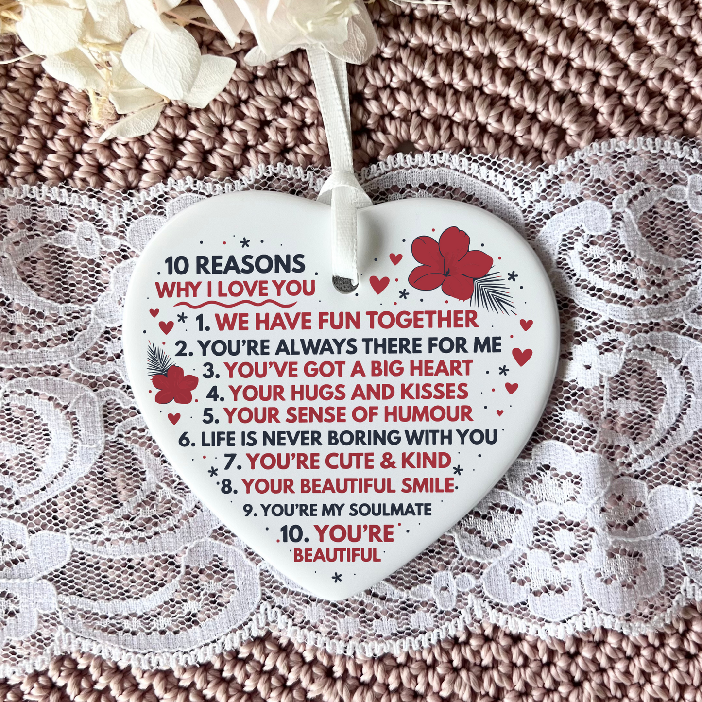 10 reasons why, why i love you, thoughtful present, i love you because, unique keepsake gift, gift for wife, gifts for her,
Ceramic heart keepsake gift