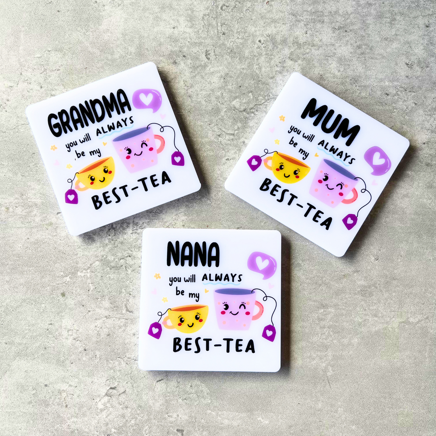 Best Tea Acrylic coasters great gift idea for mum or grandma