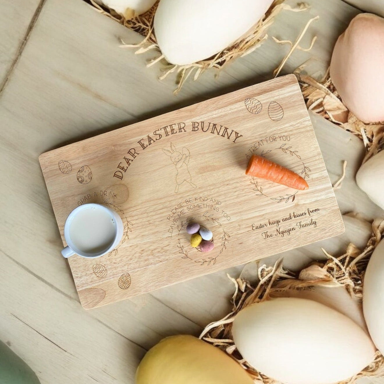 Double Sided Personalised Engraved Easter and Santa Wooden treat Board