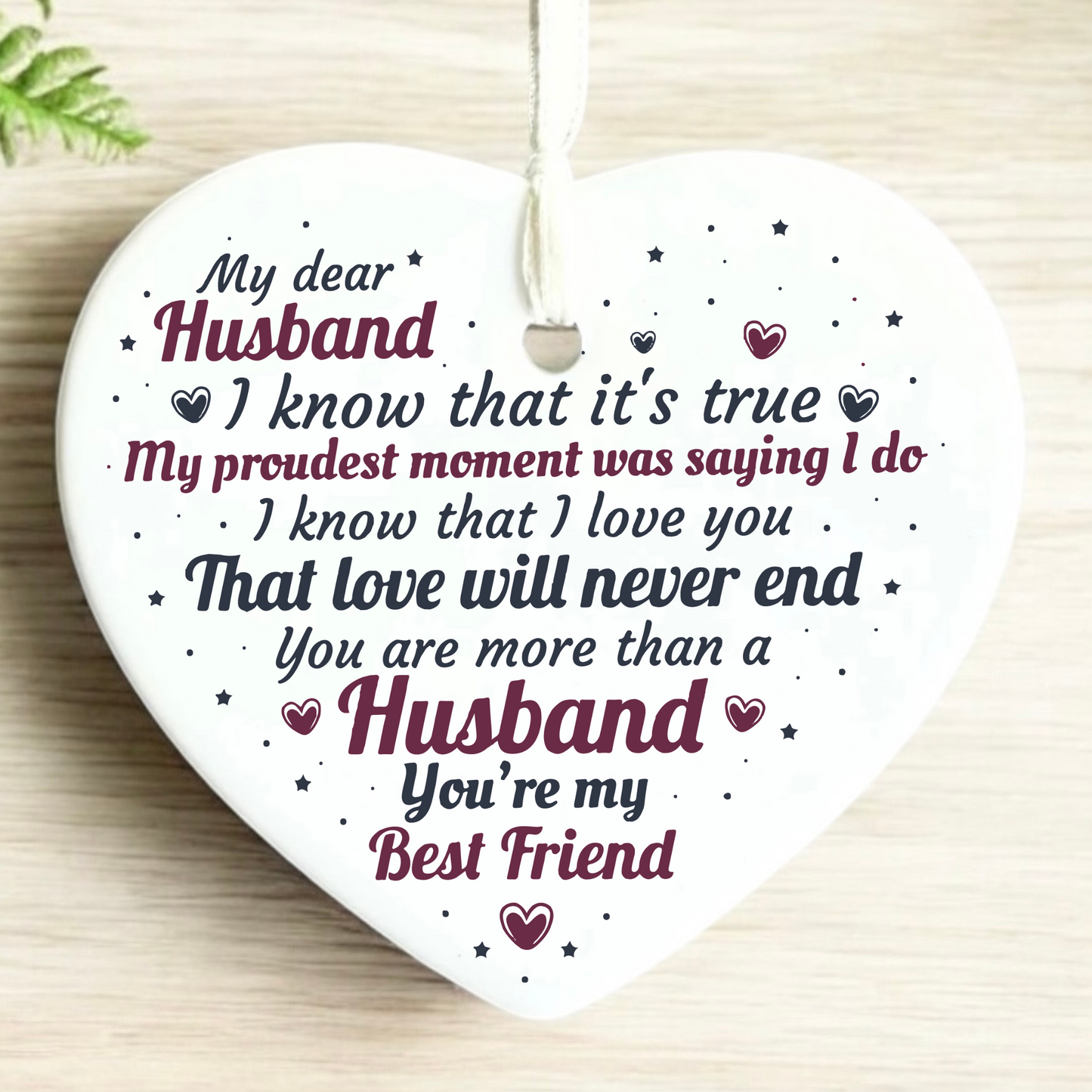 Husband Keepsake, Ceramic Heart Poem, Valentine's Day Gift, Romantic Gift for Him, Sentimental Keepsake, Love Poem Decoration, Unique Gift for Husband, Heartfelt Gift Idea, Special Occasion Present, Thoughtful Valentine's Gift.