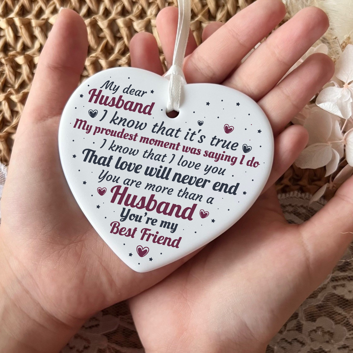 Husband Keepsake, Ceramic Heart Poem, Valentine's Day Gift, Romantic Gift for Him, Sentimental Keepsake, Love Poem Decoration, Unique Gift for Husband, Heartfelt Gift Idea, Special Occasion Present, Thoughtful Valentine's Gift.