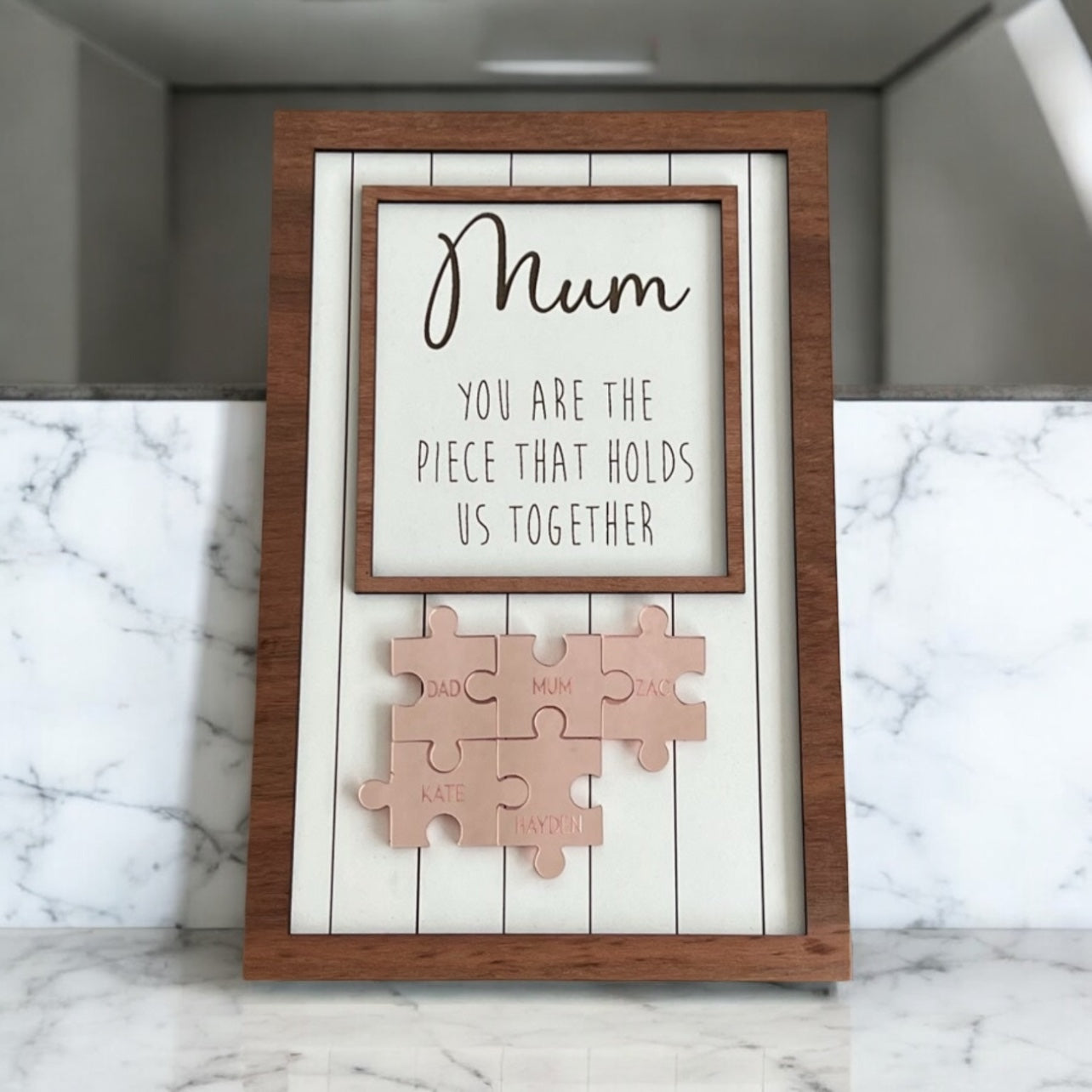 Personalised Mum frame Gold or Rose gold Jigsaw pieces Wood frame mothers day gift