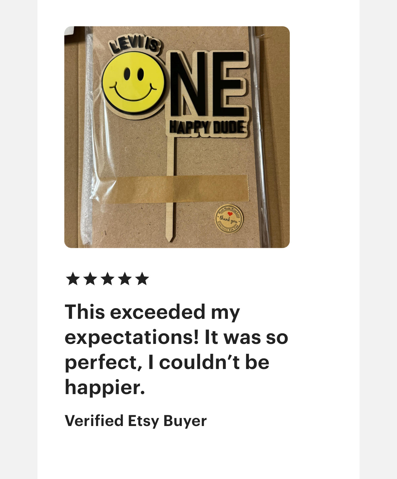 One Happy Dude Personalised Cake Topper Smile face Wood and acrylic