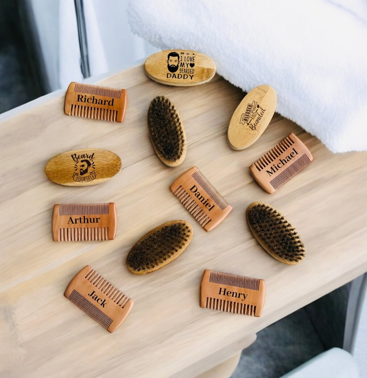 Beard Brush and comb Personalised and Engraved Set