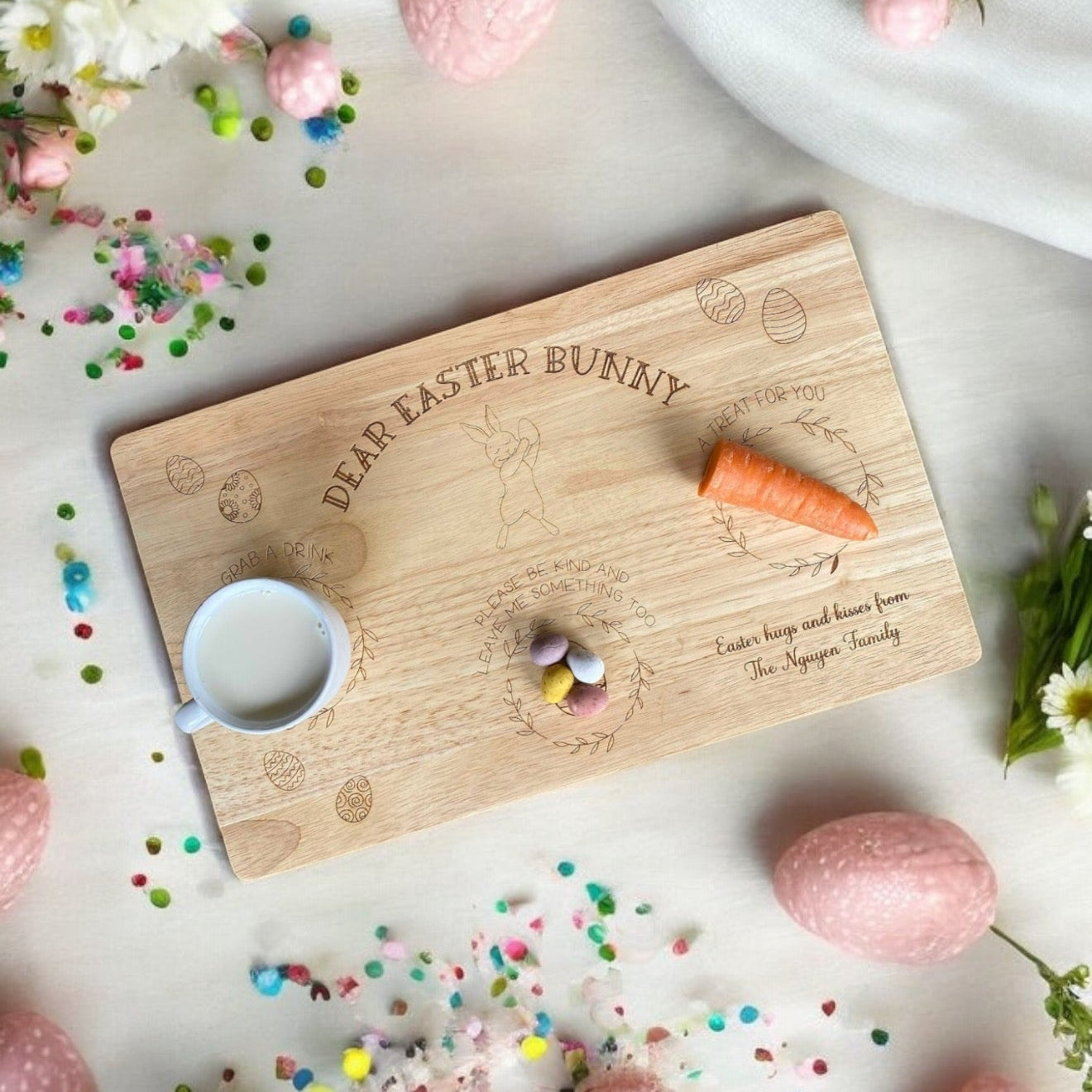Double Sided Personalised Engraved Easter and Santa Wooden treat Board