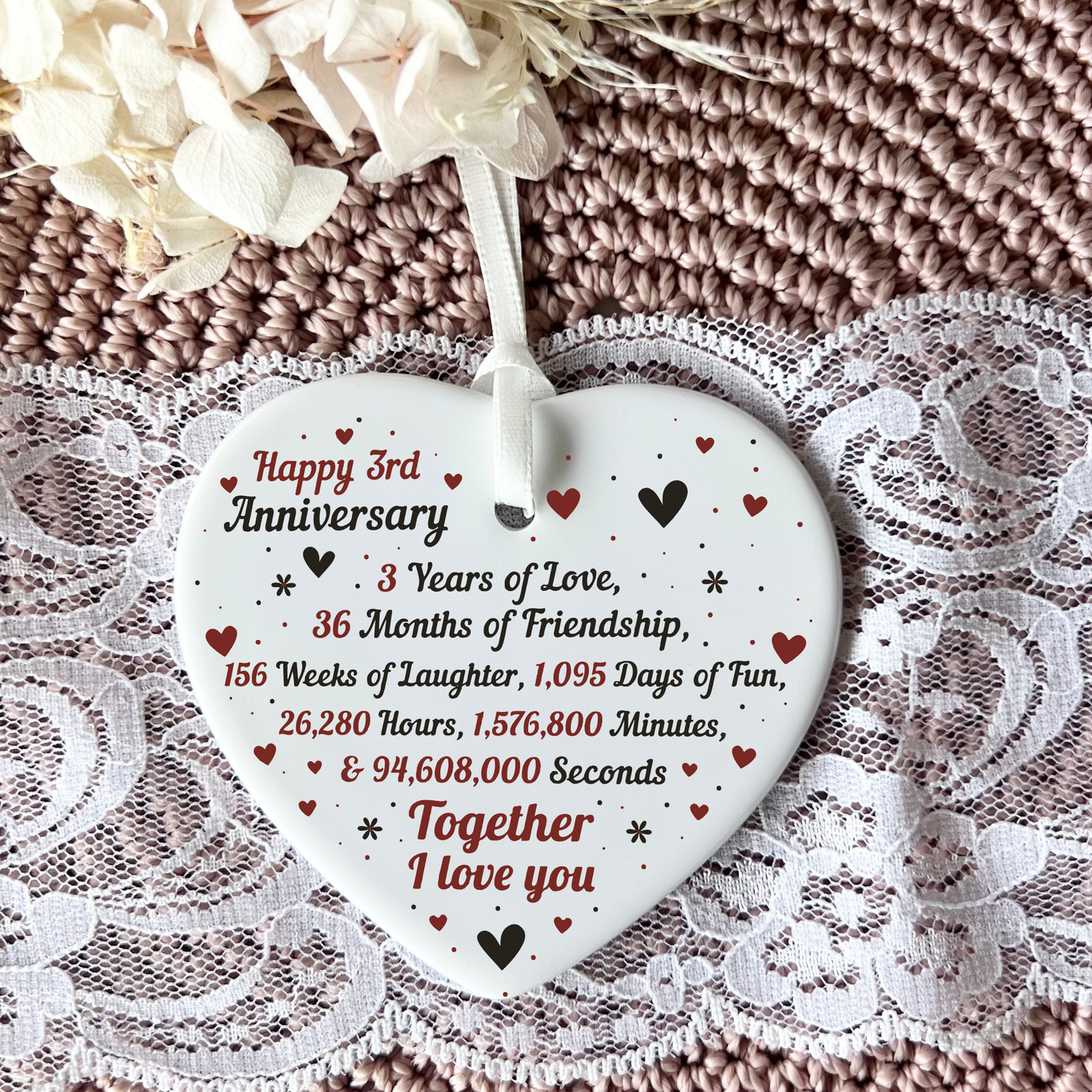 3rd Year Anniversary Ceramic Keepsake Ornament | Anniversary gift | Wedding Anniversary | Milestone