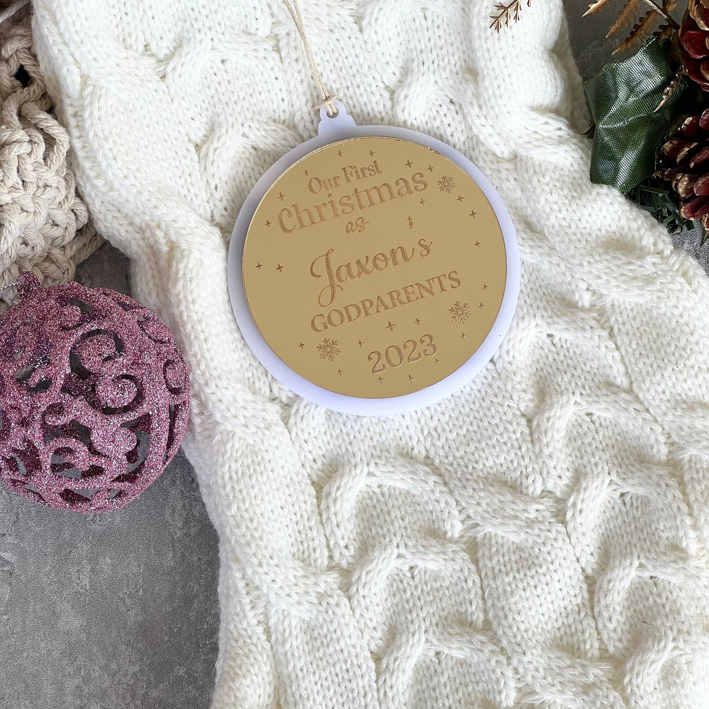 Our First Christmas as Godparents Personalised Double Layer Ornament | Xmas Gifts for New Godparents | Custom Acrylic engraved ornament