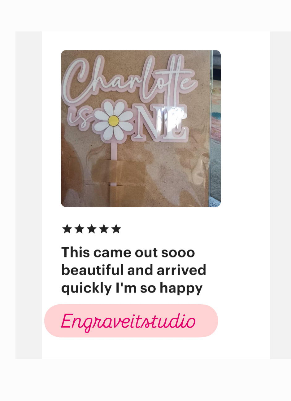 Double layer 1st birthday acrylic cake topper with daisy