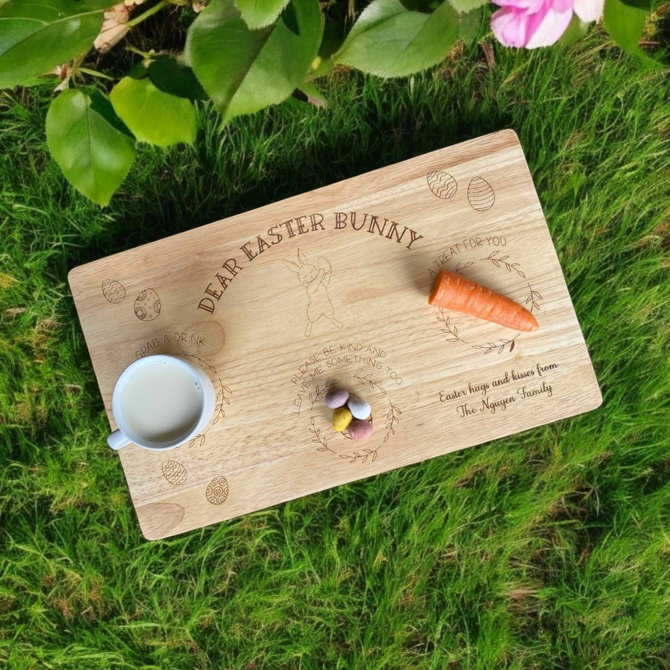 Double Sided Personalised Engraved Easter and Santa Wooden treat Board