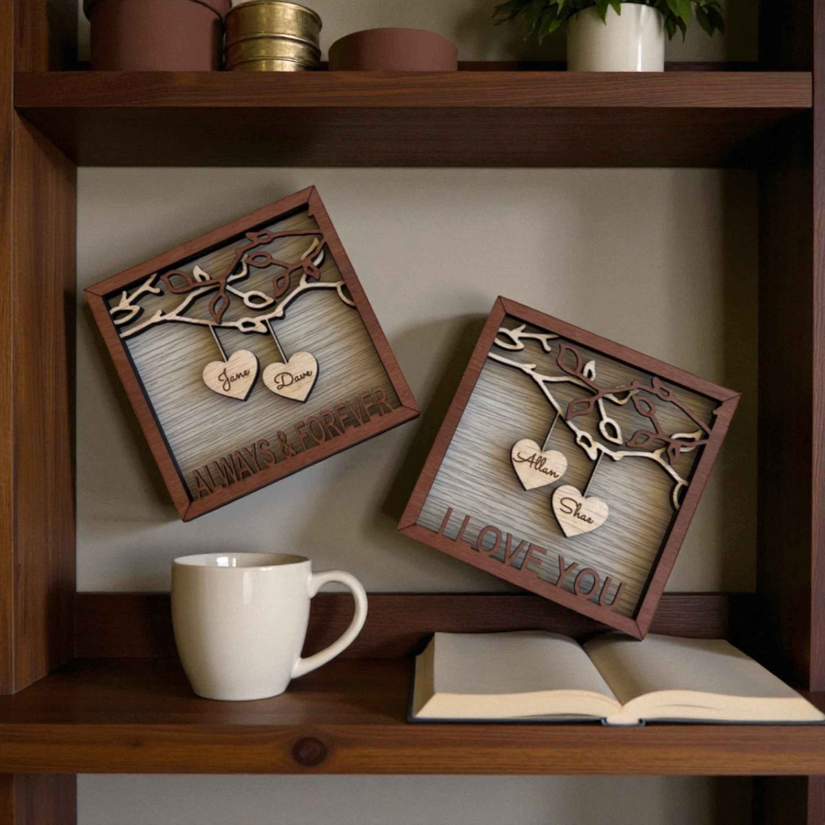 Couples Personalised engraved heart frames with mini easel