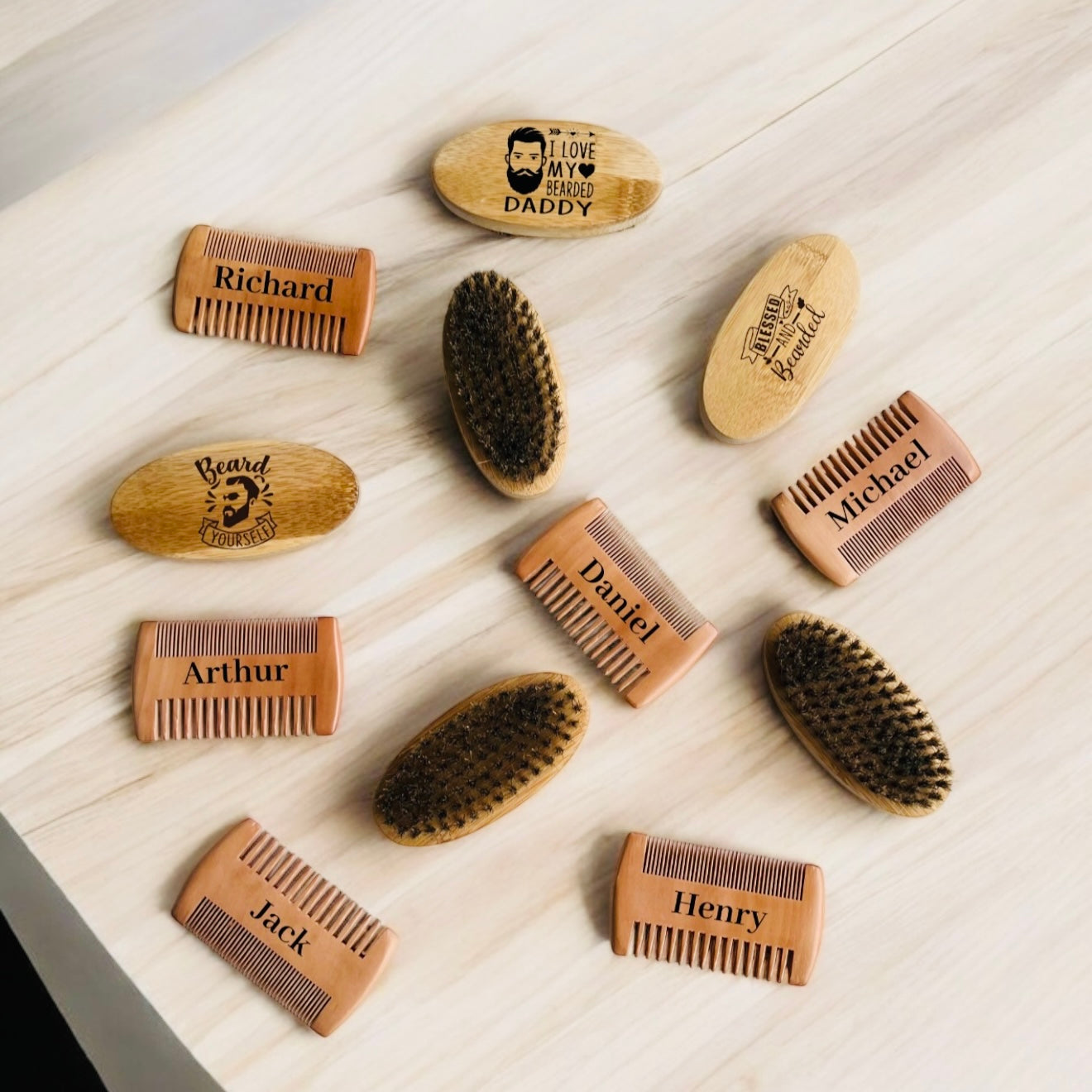 Beard Brush and comb Personalised and Engraved Set