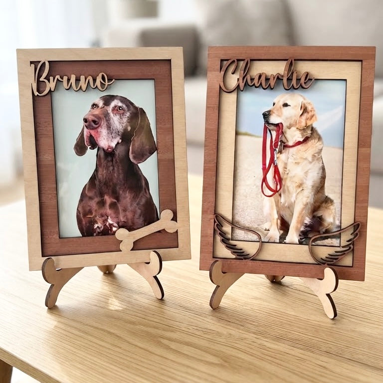 Personalised Wooden Pet Photo Frame | Custom Dog & Cat Name Picture Frame, Pet Lover Keepsake Gift