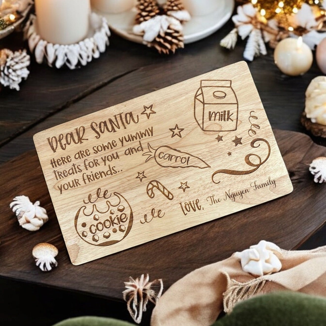Double Sided Personalised Engraved Easter and Santa Wooden treat Board