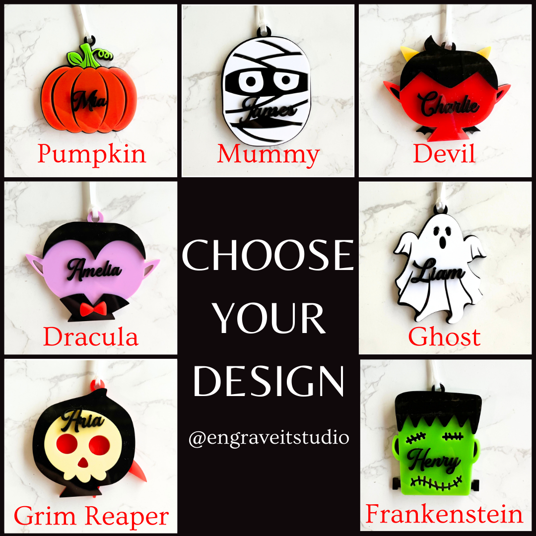 Halloween Basket Tag | Trick or treat | Personalised Acrylic Halloween Tag