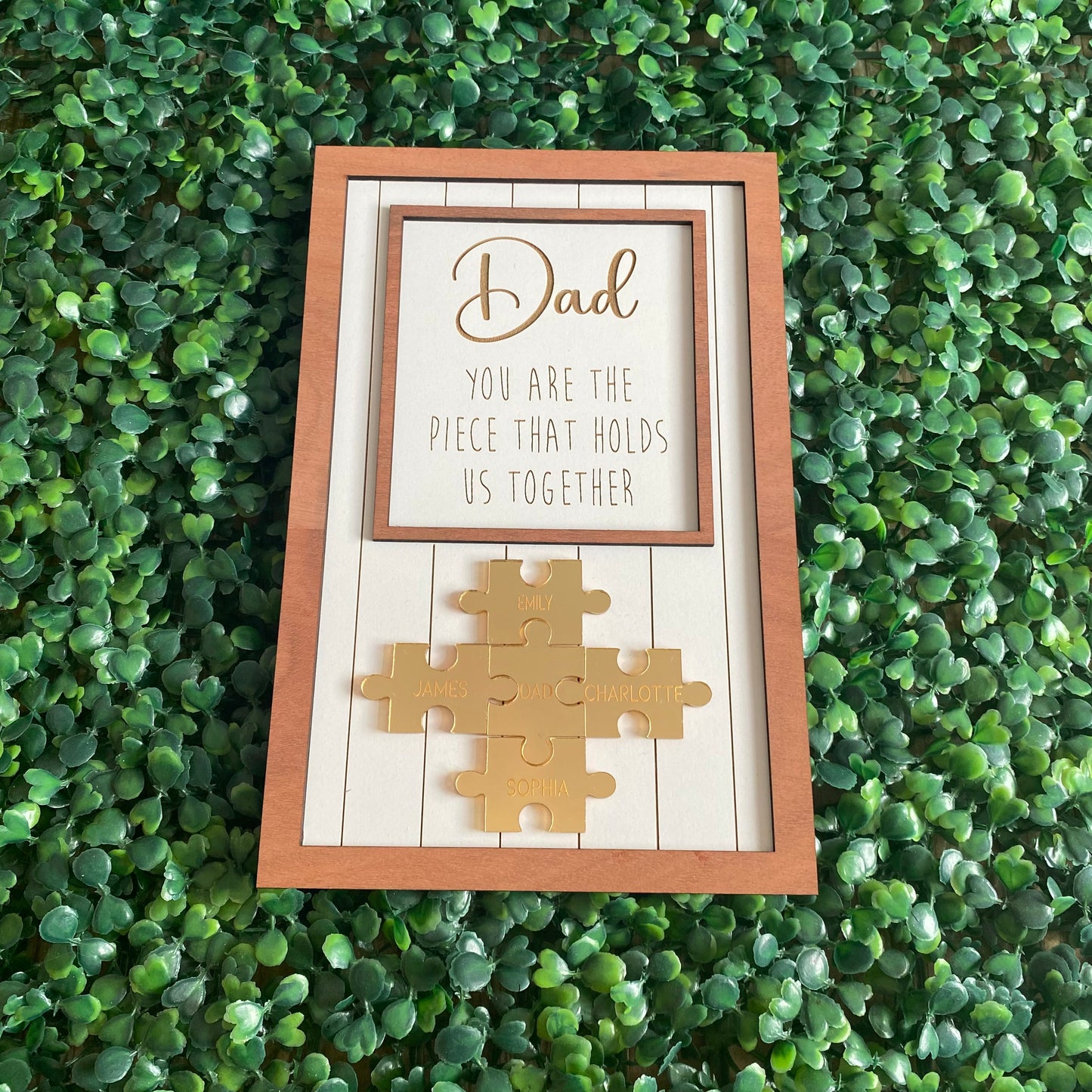 Personalised Dad frame Jigsaw wood frame with Gold Puzzle Pieces | Father's day gift