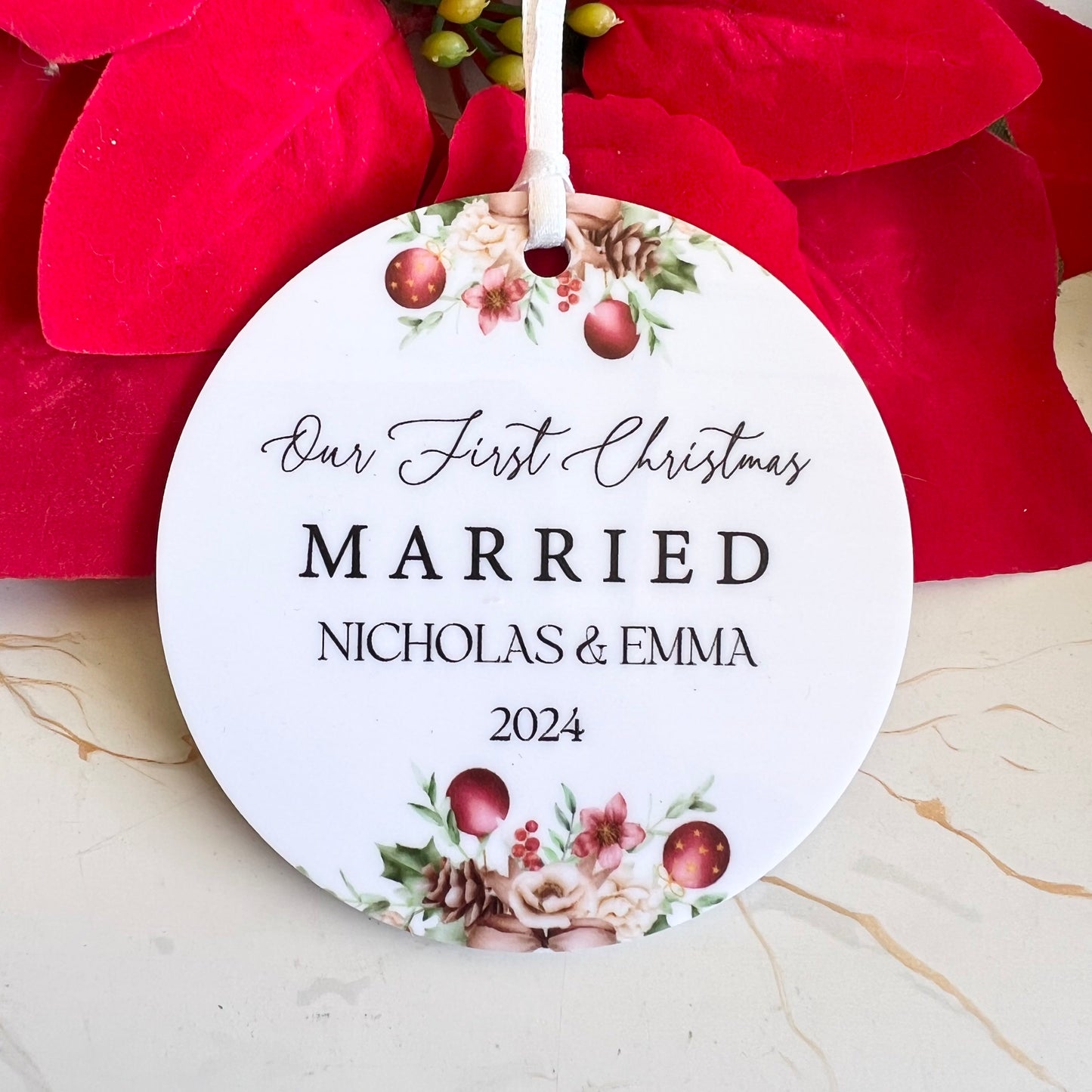 christmas married, couples gift, gift for her, married christmas, married ornament, married portrait, newlywed gift, our first christmas, wedding gift,