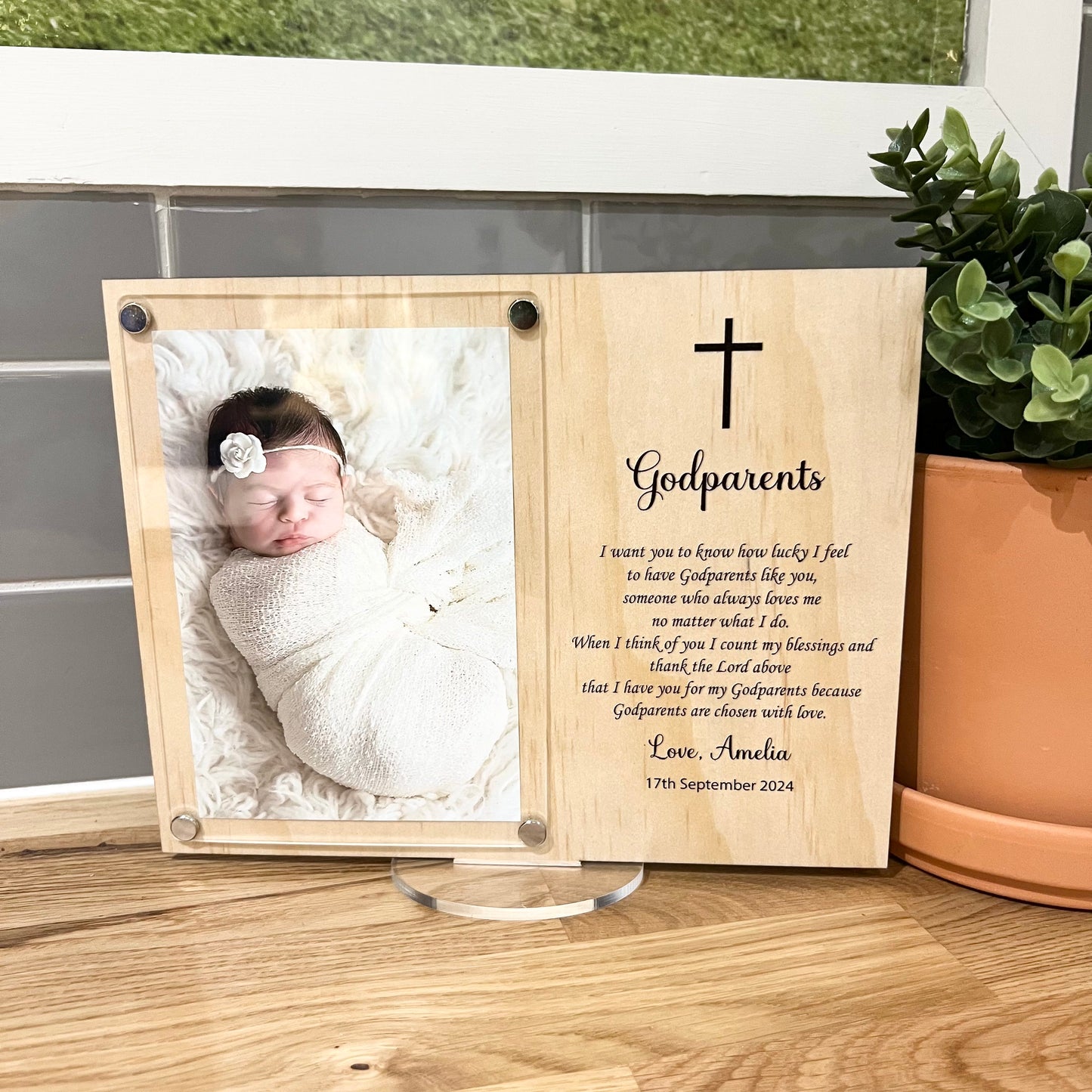 Godmother wood and acrylic frame | Godfather | Godparents Personalised