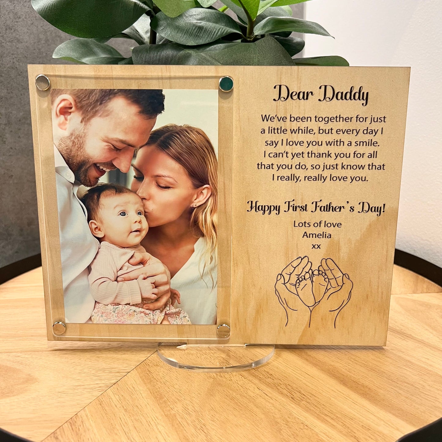 Personalised First Father's Day wood and acrylic frame
