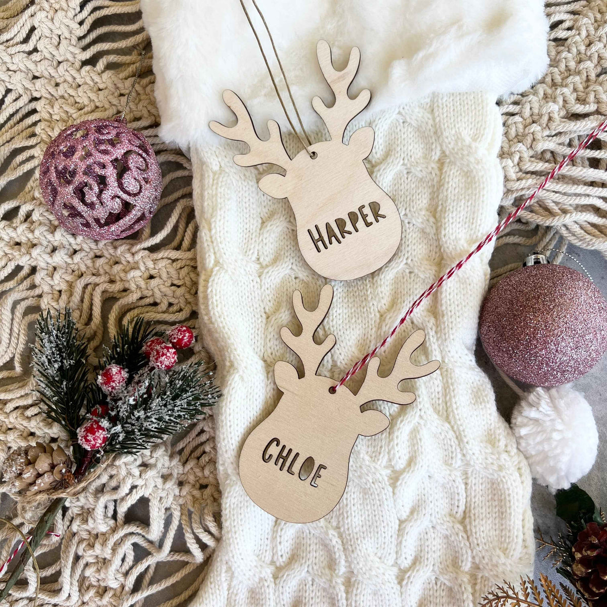 Personalised Reindeer Wood Ornament | Name Ornament