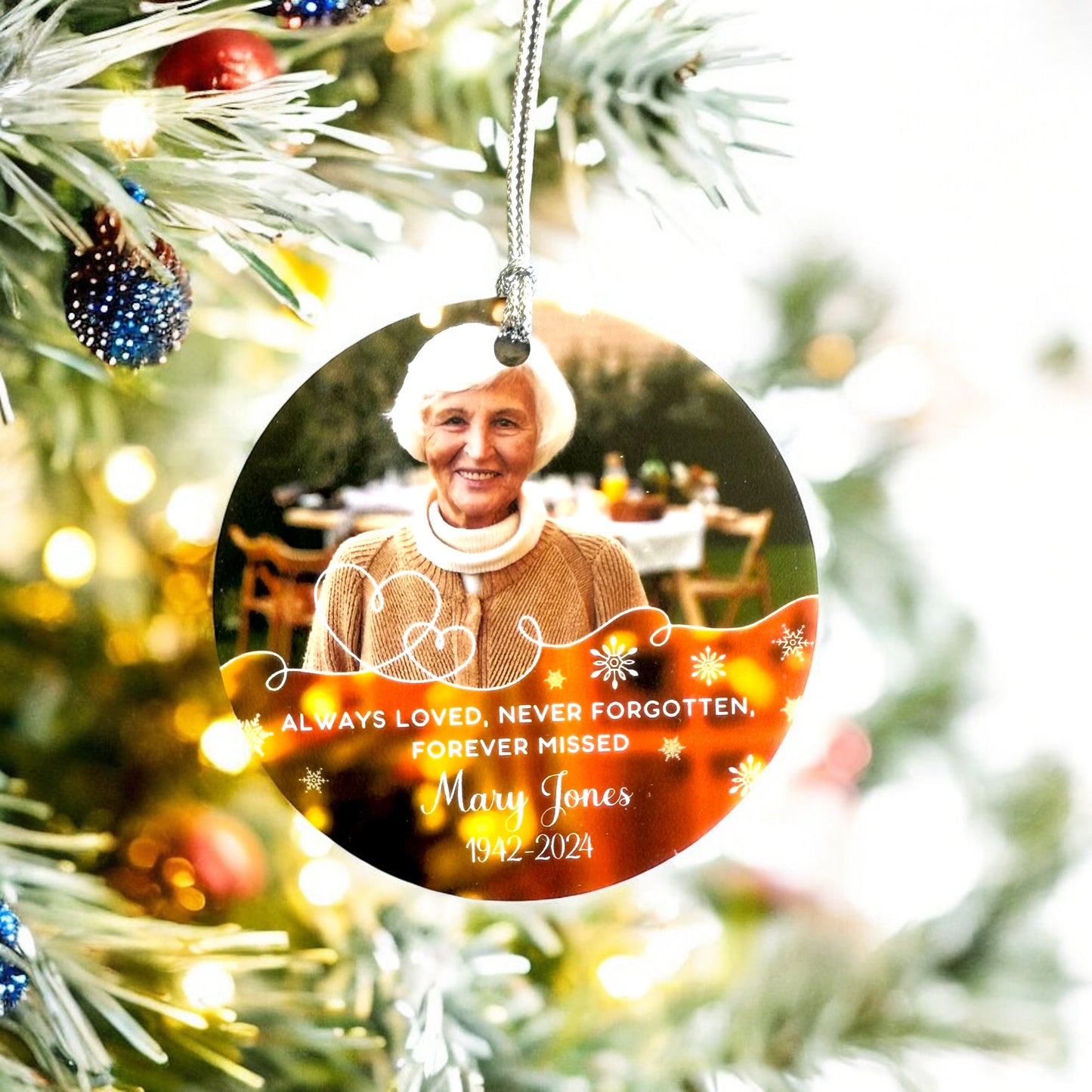 acrylic ornament, ceramic ornament, customised ornament, custom loss ornament, custom memorial gift, custom photo, funeral ornaments, memorial day, memorial day gift, memorial ornament, personalised, Remembrance ornament