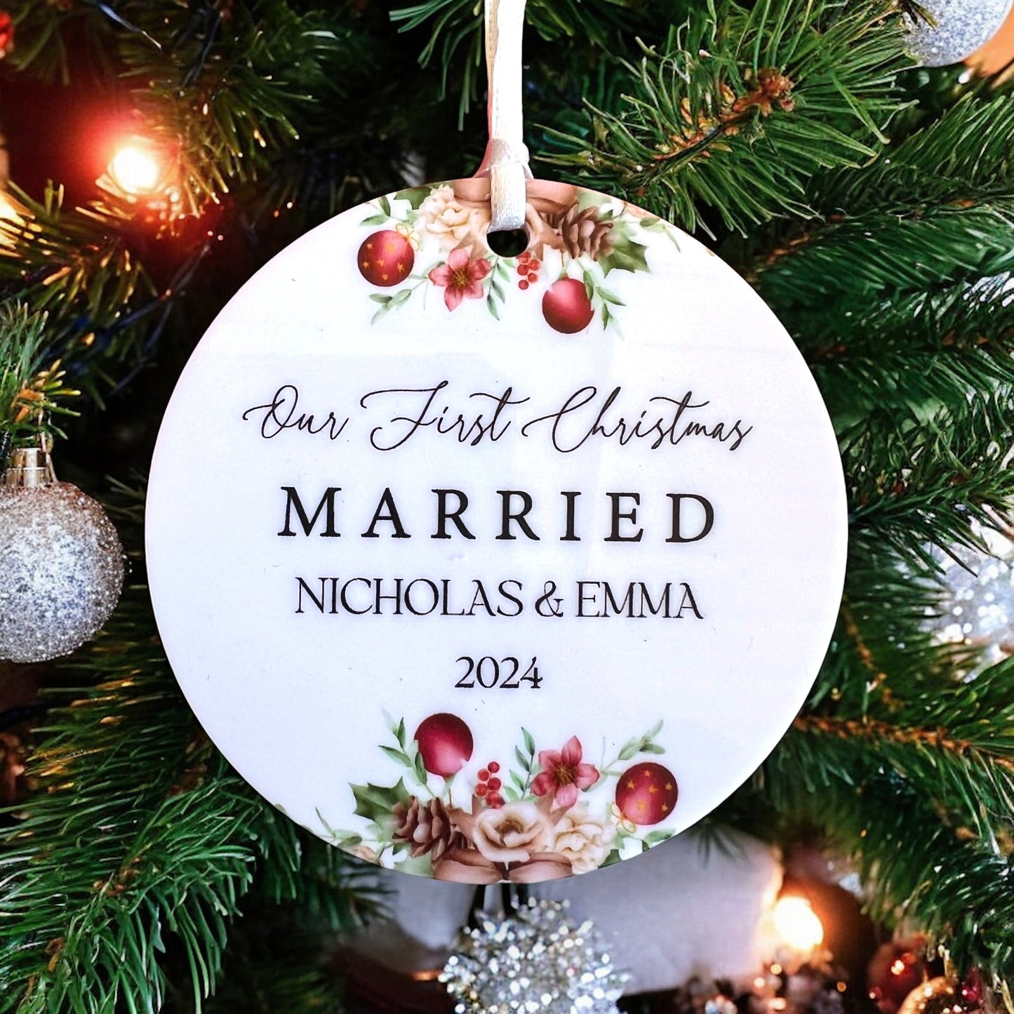 christmas married, couples gift, gift for her, married christmas, married ornament, married portrait, newlywed gift, our first christmas, wedding gift,