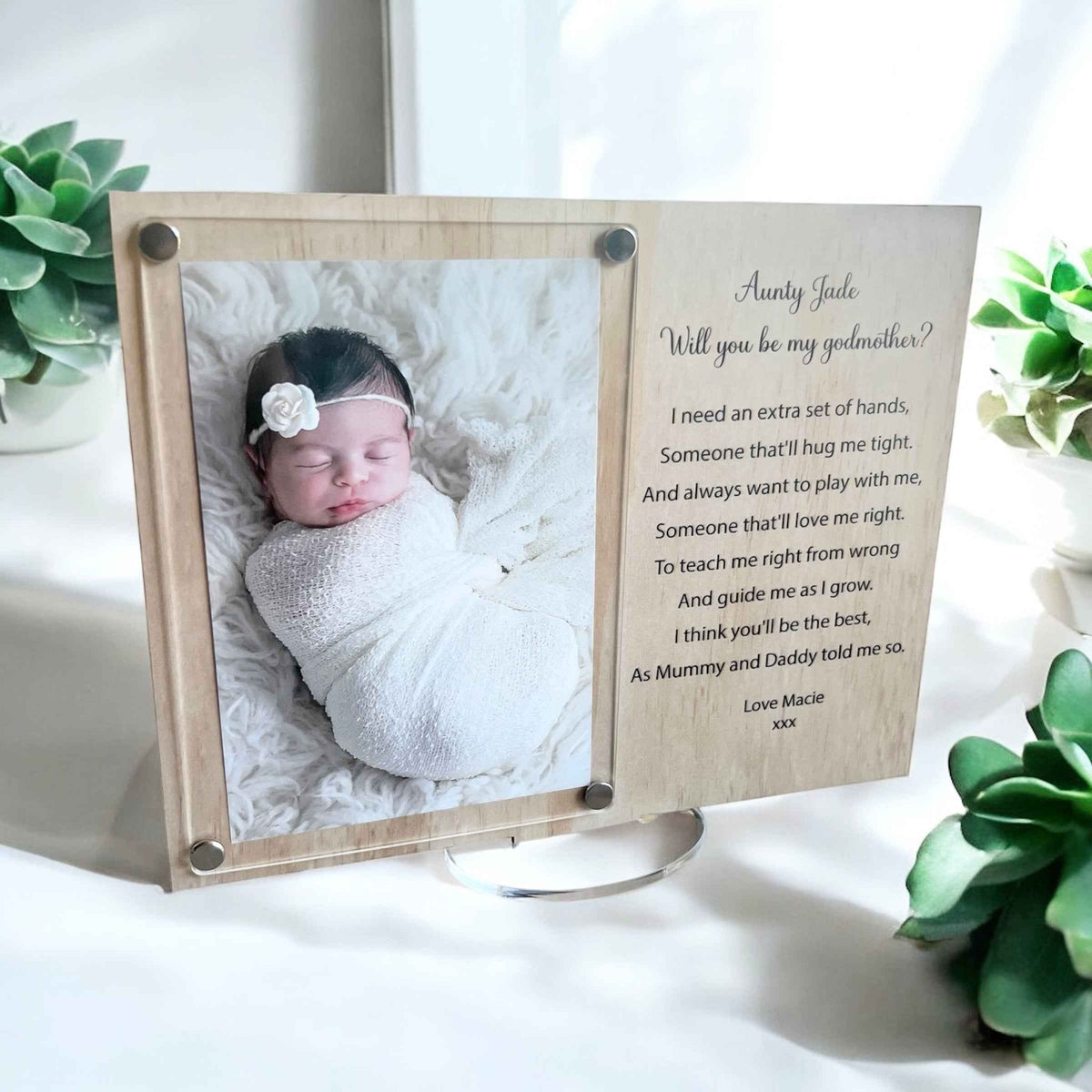 Would you be my Godmother, Godfather or Godparents proposal Wood Frame