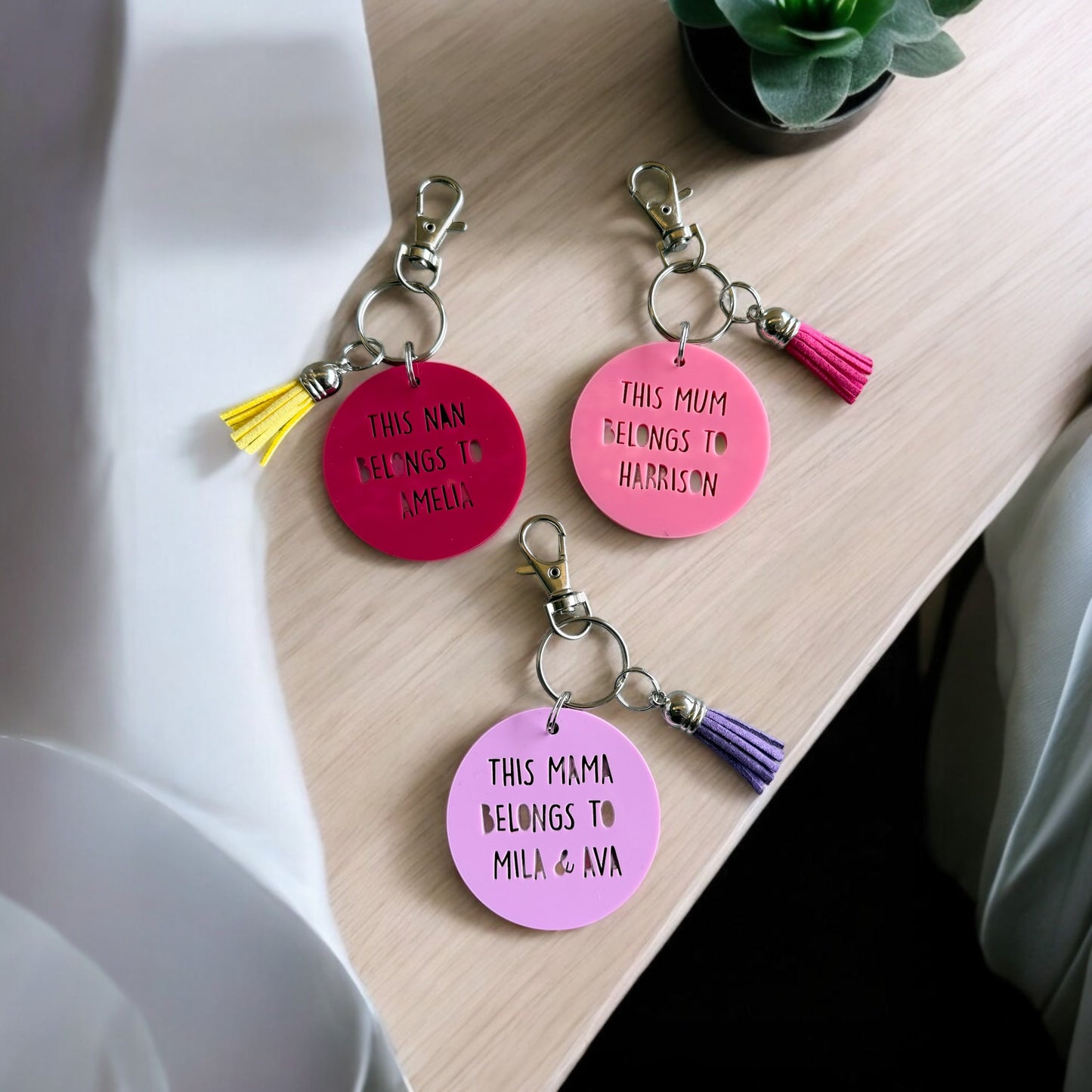 This mum belongs to personalised key ring Acrylic