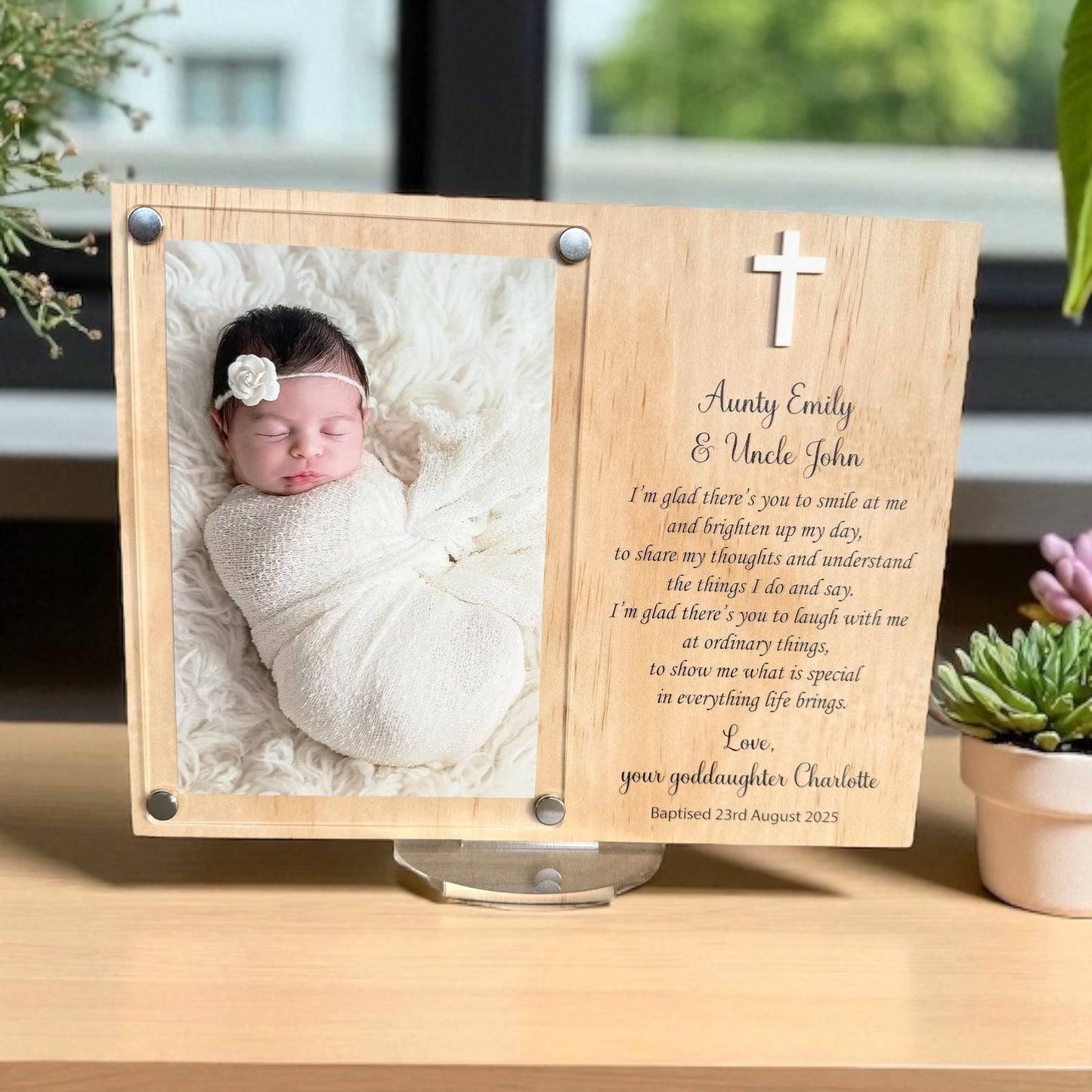 Godmother wood and acrylic frame | Godfather | Godparents Personalised