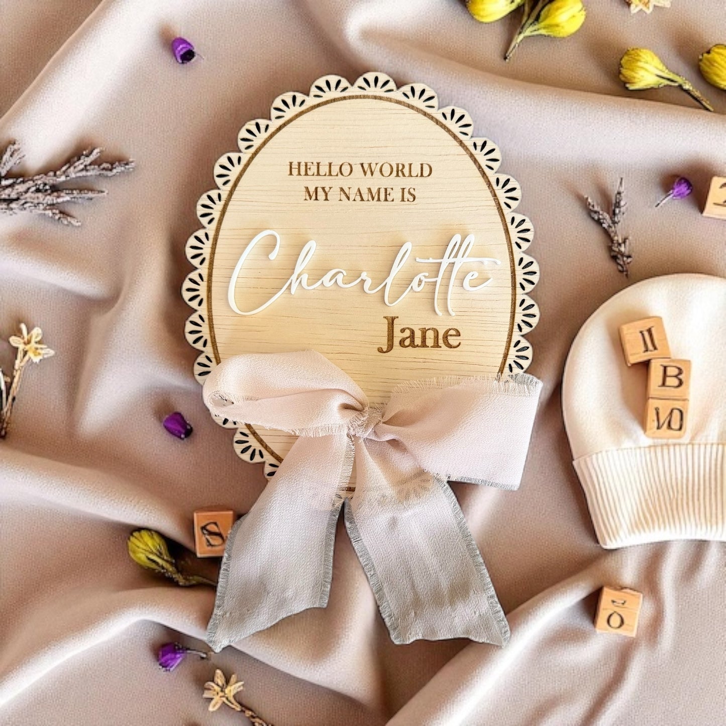 birth statistic, hospital arrival, newborn keepsake, newborn announcement, ribbon lace girl, baby name sign, coquette bow party, gender reveal, month milestone, baby shower gift, kid photo prop, nursery decor, wooden month marker