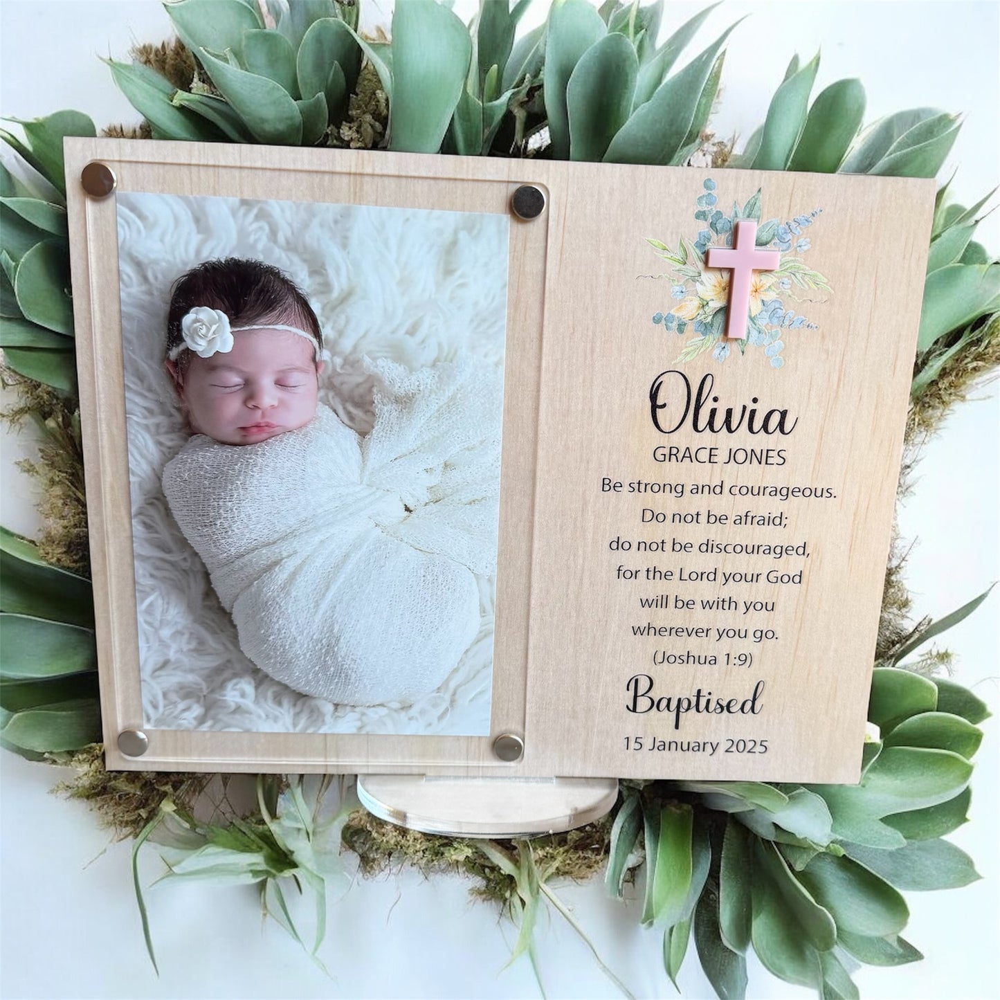 personalised baptism gift, christening photo frame, holy communion keepsake, baptism frame for baby, christian baby gift, bible verse photo frame, engraved baptism frame, custom christening gift, religious keepsake frame, wooden acrylic frame, baptism photo keepsake, personalised baby gift, first holy communion frame