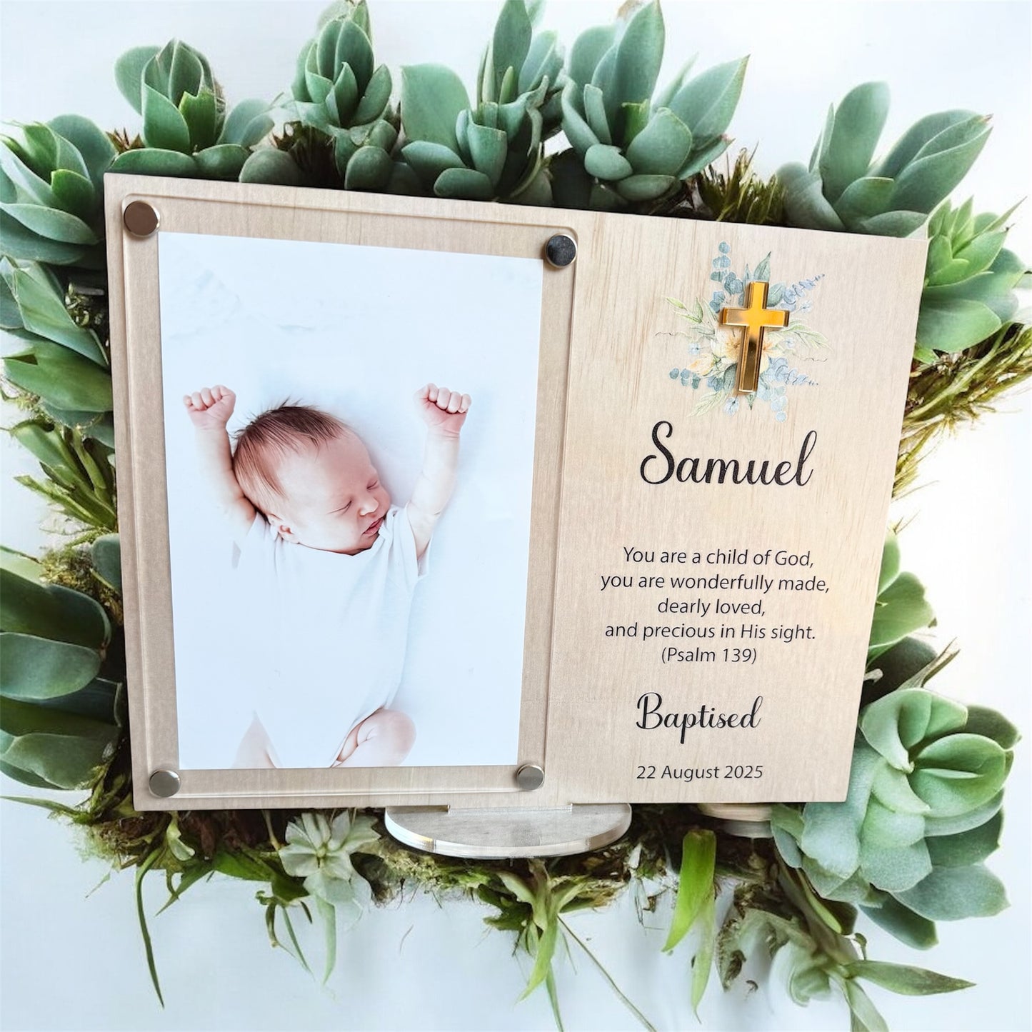 personalised baptism gift, christening photo frame, holy communion keepsake, baptism frame for baby, christian baby gift, bible verse photo frame, engraved baptism frame, custom christening gift, religious keepsake frame, wooden acrylic frame, baptism photo keepsake, personalised baby gift, first holy communion frame