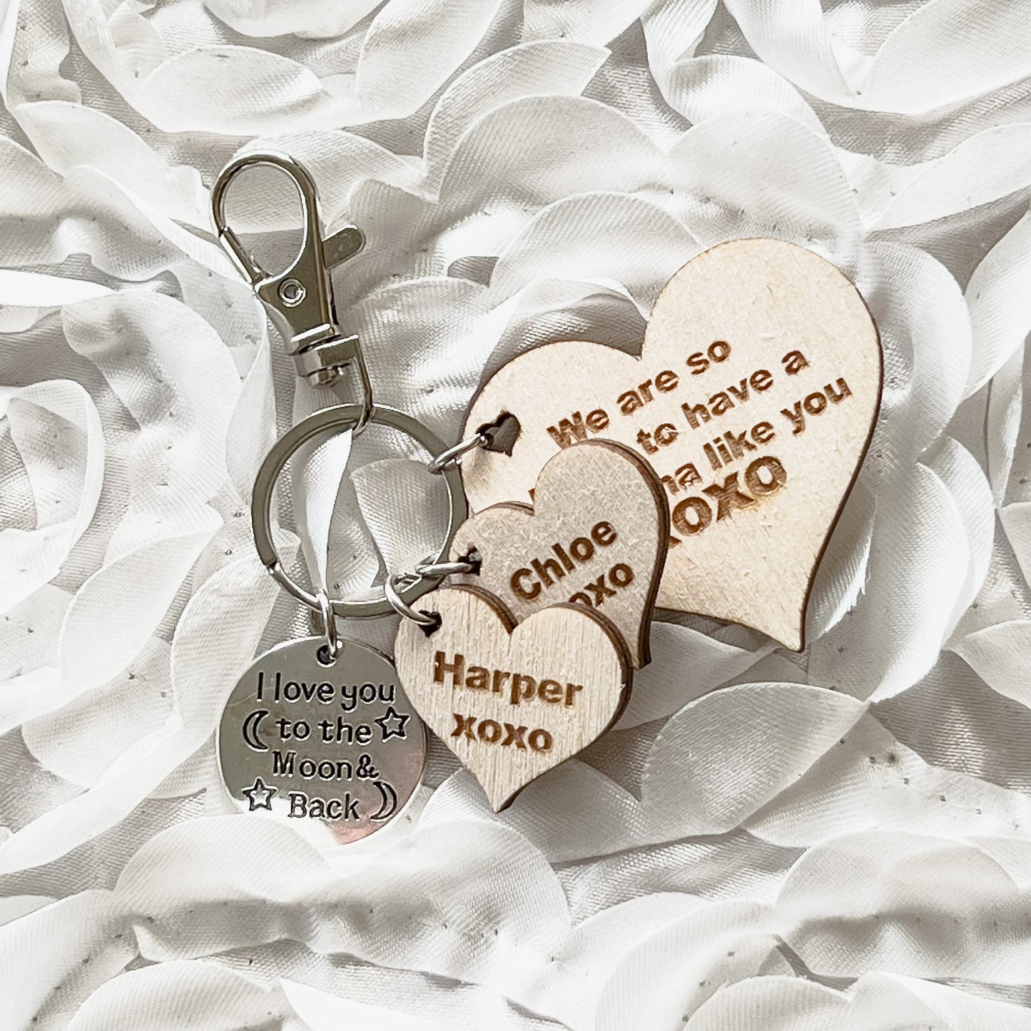 Rustic Heart shaped Personalised Keyring for mum