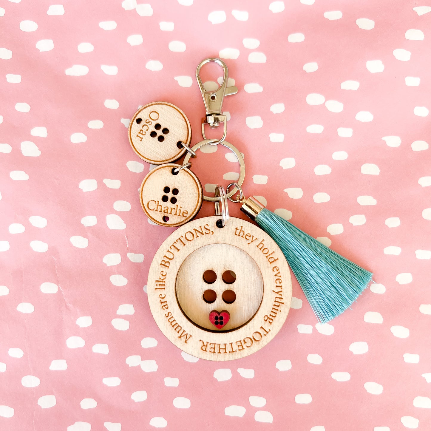 Mums are like buttons, they hold everything together wood engraved Personalised Key ring