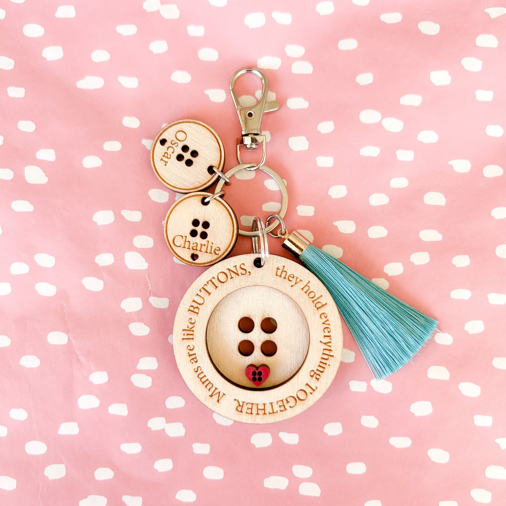 Mums are like buttons, they hold everything together wood engraved Personalised Key ring