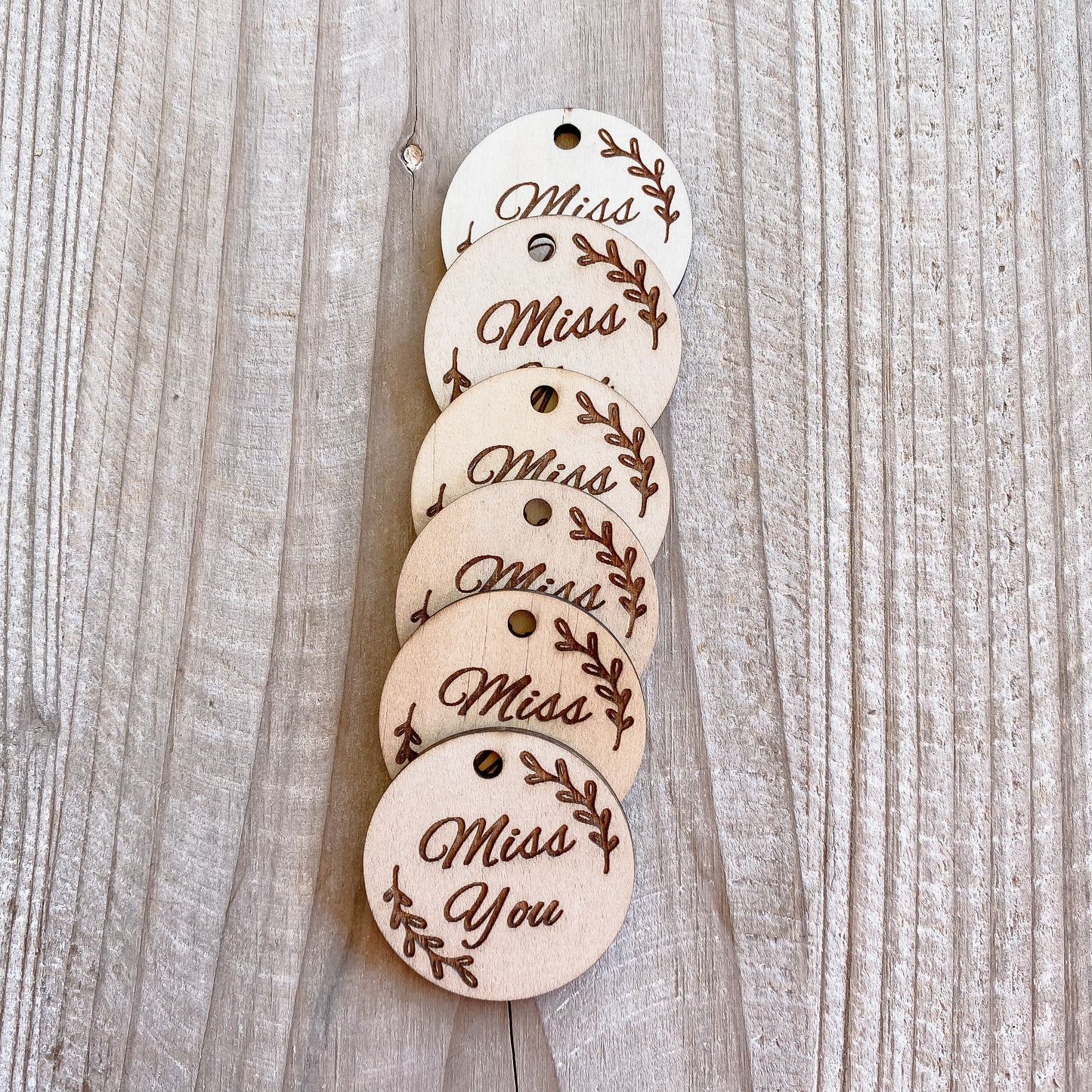 Wooden Miss You Round Engraved Tags Florist supplies 6 pack