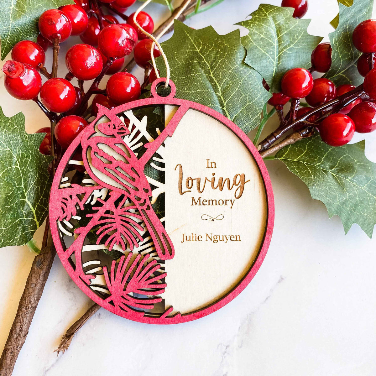 Personalised Christmas Cardinal Remembrance ornament keepsake