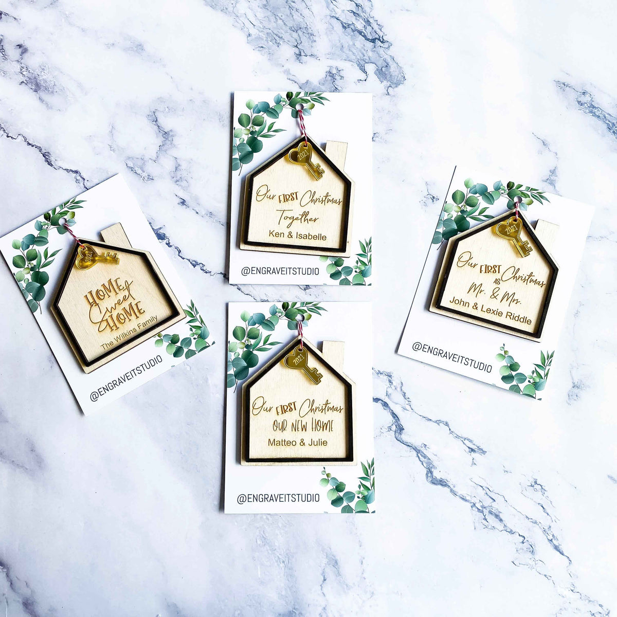 Our First Home Ornaments personalised and engraved