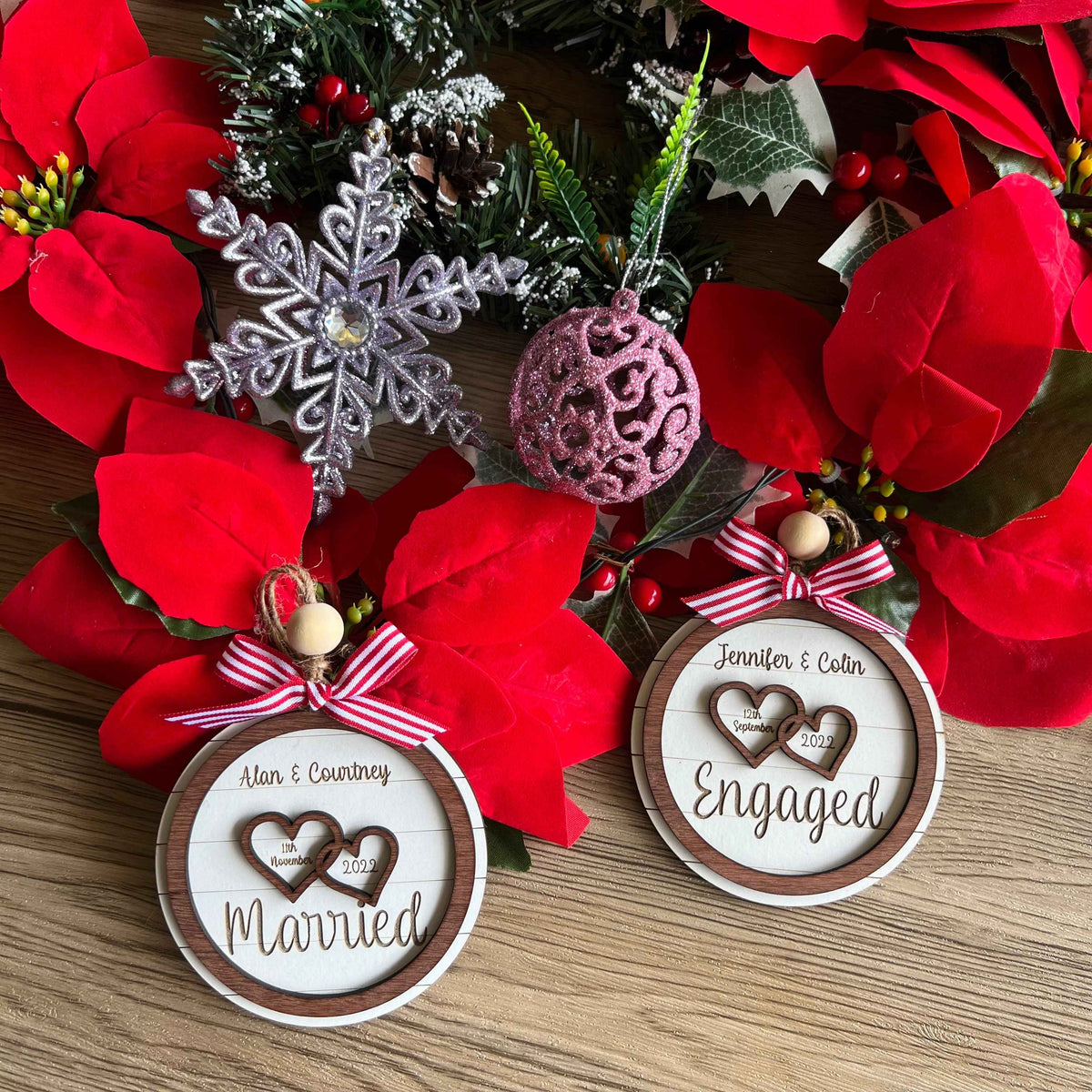 Engaged or married personalised ornament handcrafted