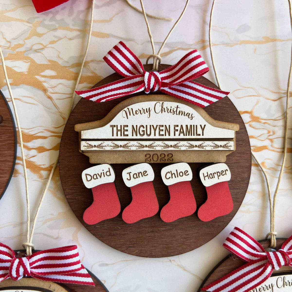 Family Stocking ornament | Personalised | Handcrafted | grandchildren | name stocking ornament | custom gift | wood gift ornament