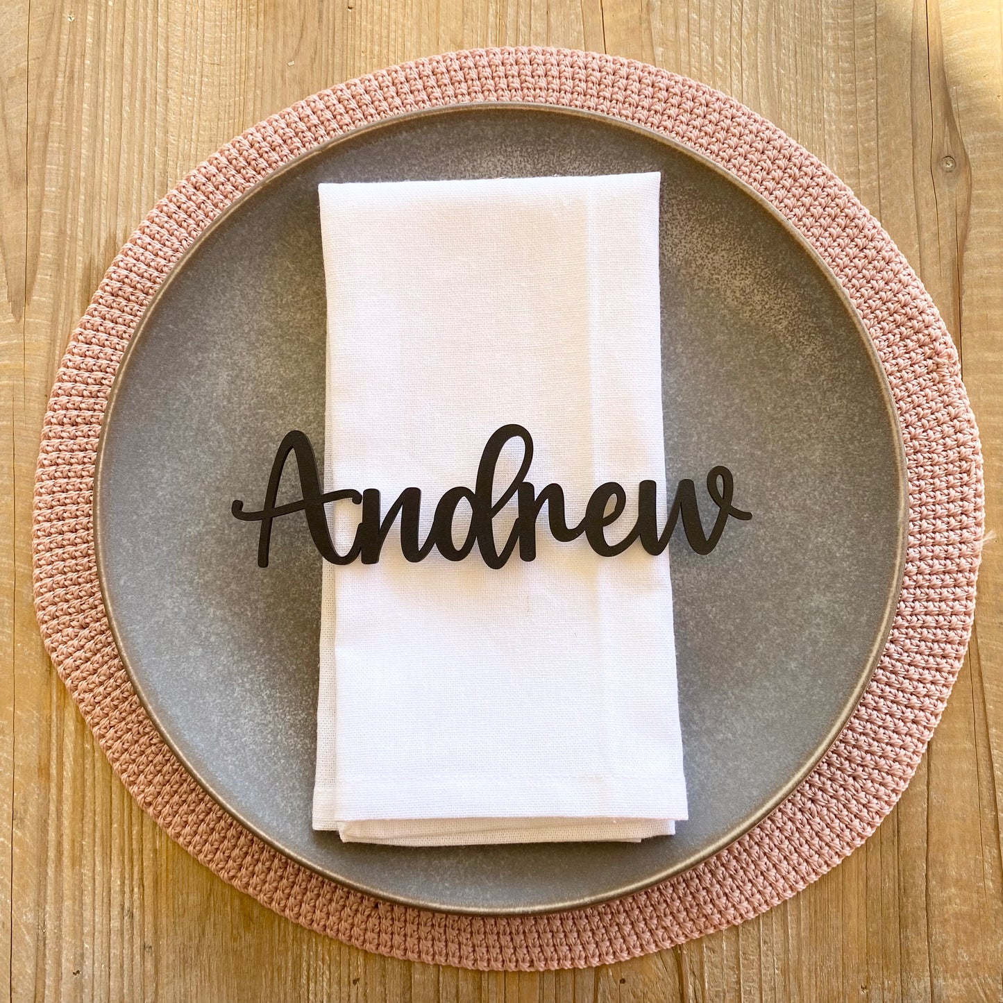 Wooden name place card table settings
