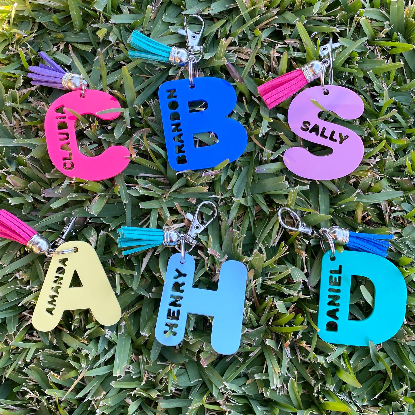 Personalised Letter and name Acrylic Keyring Bag Tag
