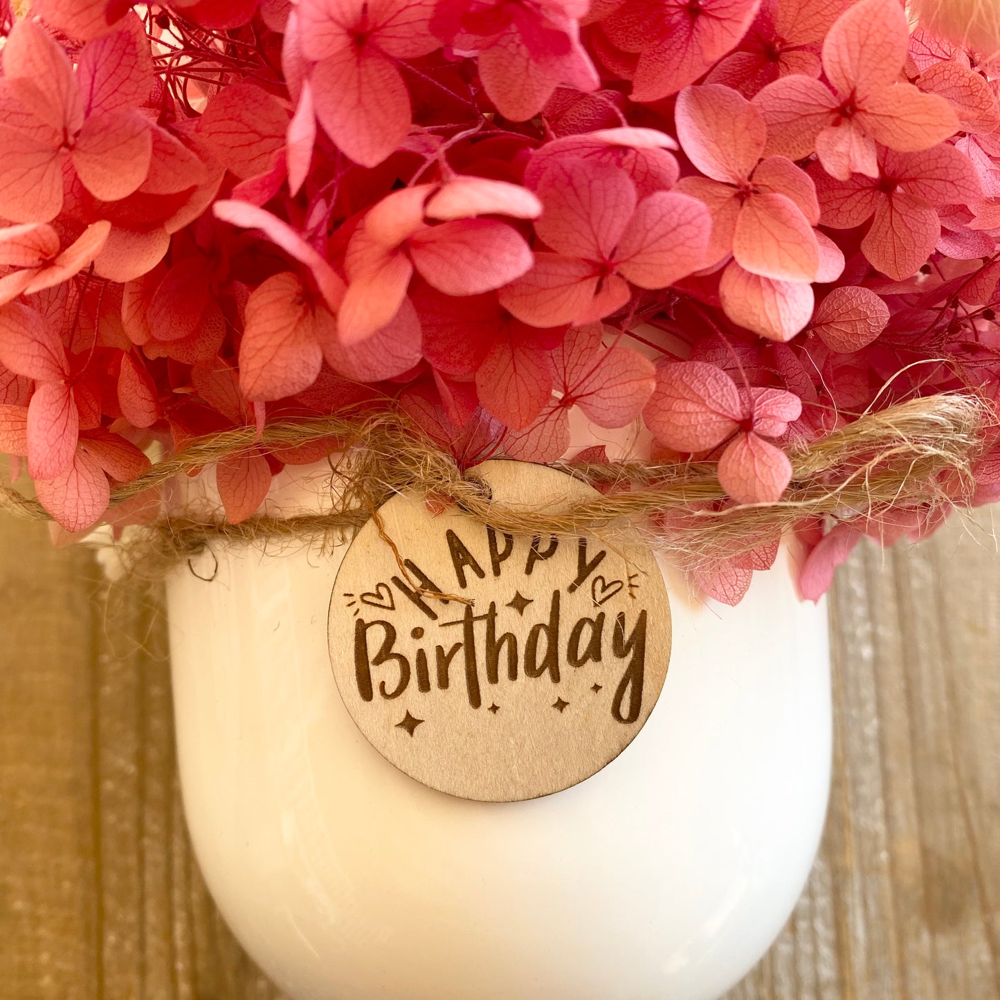 Wooden Happy Birthday Round Engraved Tags Florist supplies