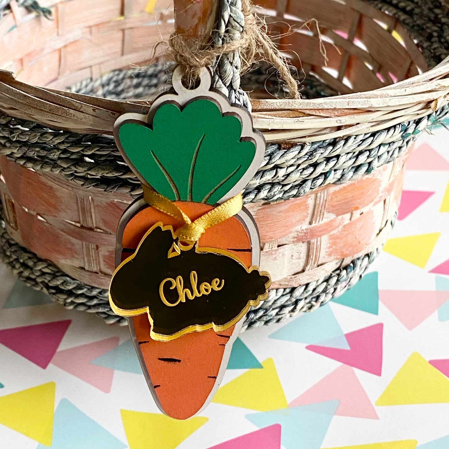 Carrot Easter basket tags | Wood layered | Personalised and hand painted