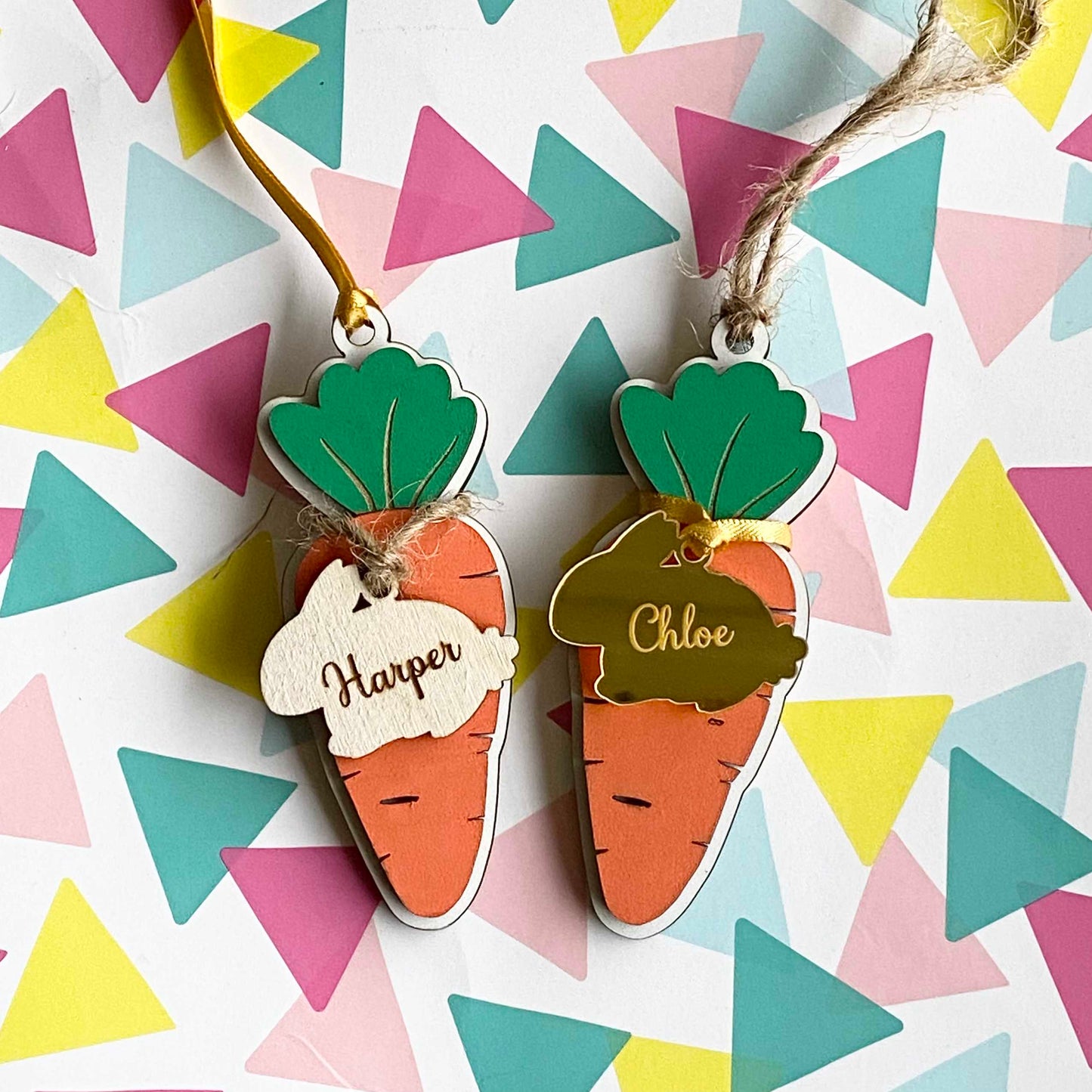 Carrot Easter basket tags | Wood layered | Personalised and hand painted